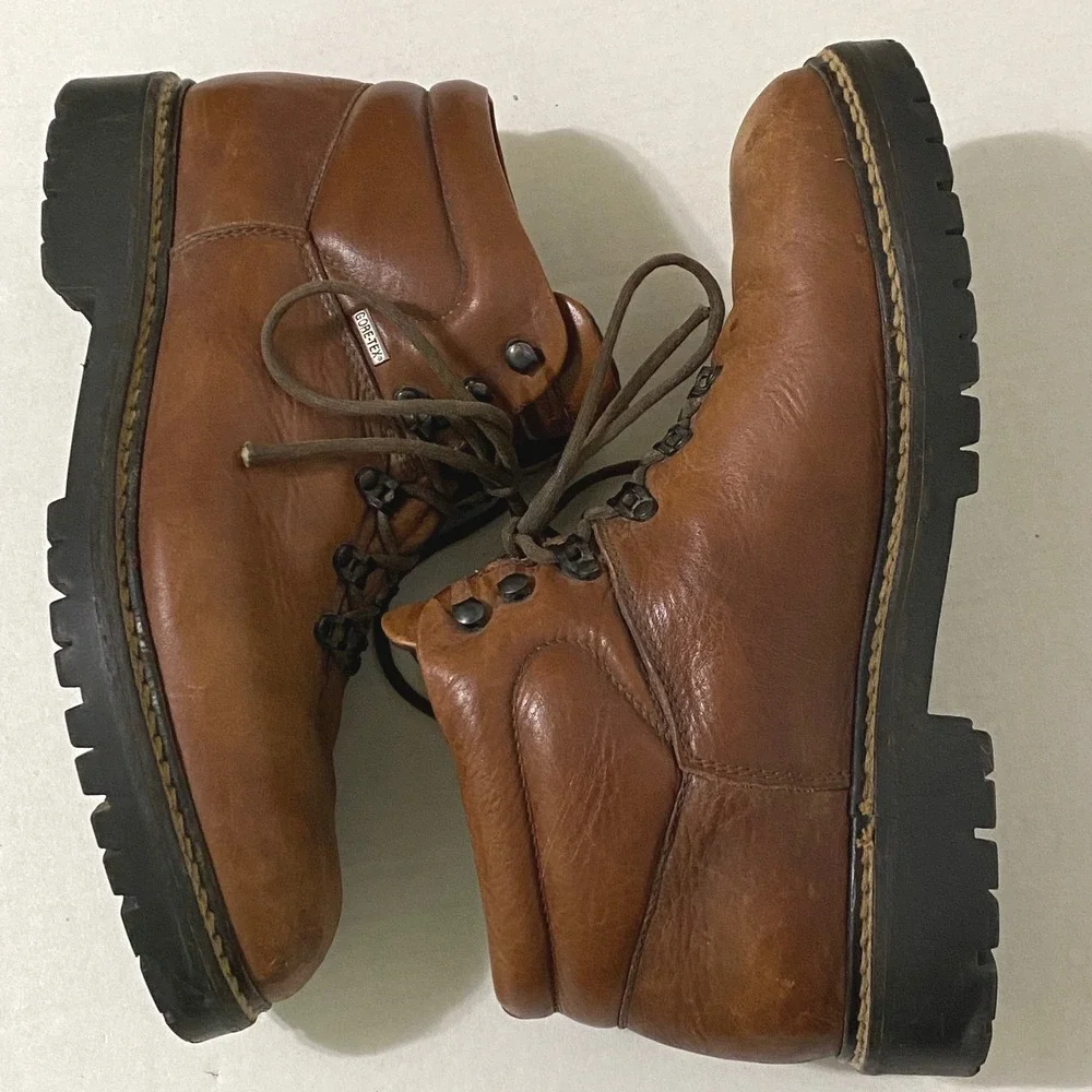 Johnston & Murphy Gore-Tex Brown Leather Hiking Boots Mens 11 M Made in Portugal